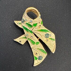 BSK signed Gold and Green Bow Brooch